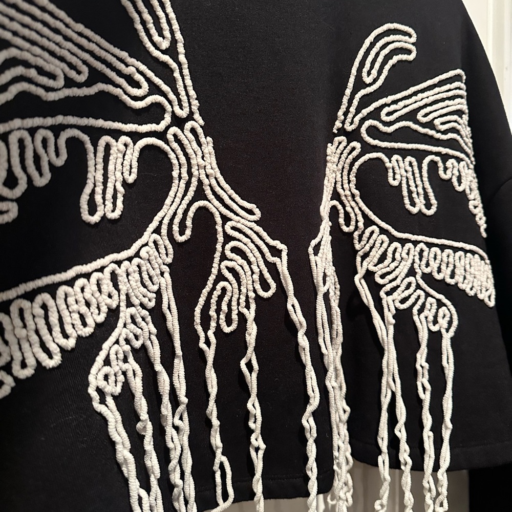 Black Cropped Sweater White Embroidery